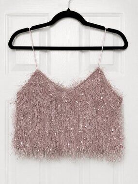Hayden Los Angeles Shaggy Sequin Fringe Cropped Camisole